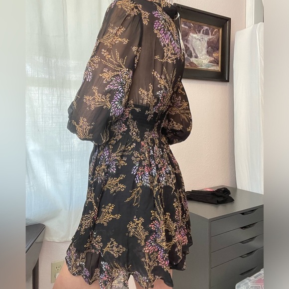 NWT Free People Sheer Layered Mini Dress Long Sleeves Collared Button Down - Picture 8 of 13